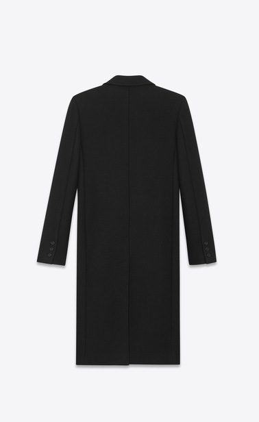 SAINT LAURENT Coats Woman Double Breasted Coat in Black Wool and Polyamide b_V4
